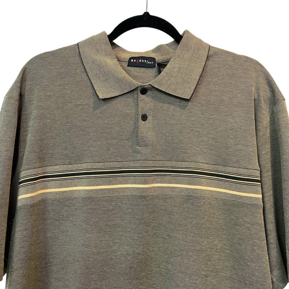 AXCESS Men's size large Gray/Olive Polo Shirt with Horizontal Stripe Detail - Picture 3 of 6
